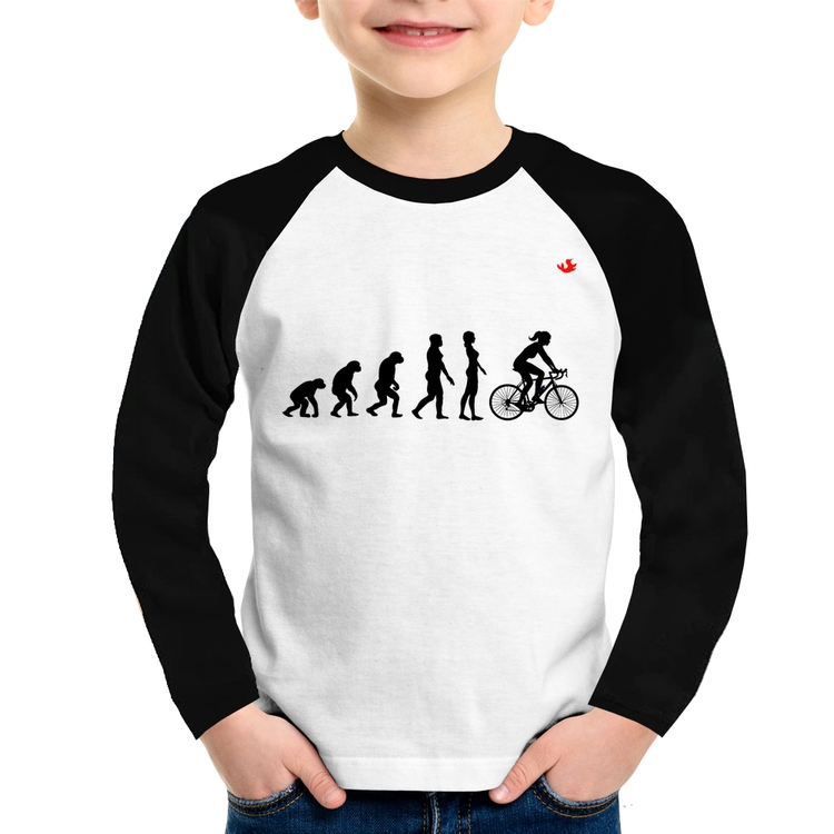 Camiseta Raglan Infantil Evolução da Ciclista Manga Longa