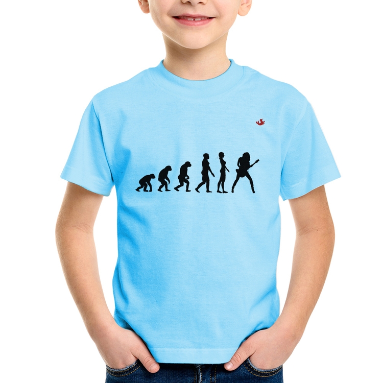Camiseta Infantil Evolução da Guitarrista - Azul Bebê