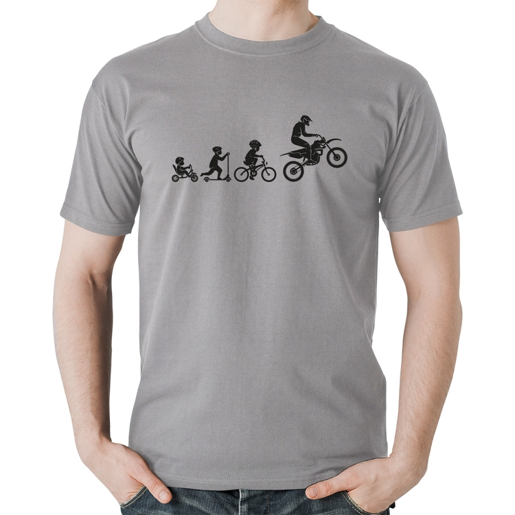 Camiseta Algodão Evolução da Moto - Cinza