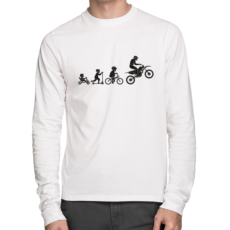 Camiseta Algodão Evolução da Moto Manga Longa - Branca
