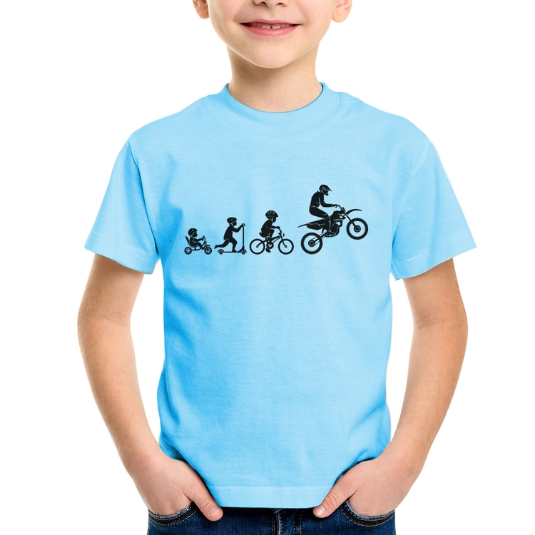 Camiseta Infantil Evolução da Moto - Azul Bebê