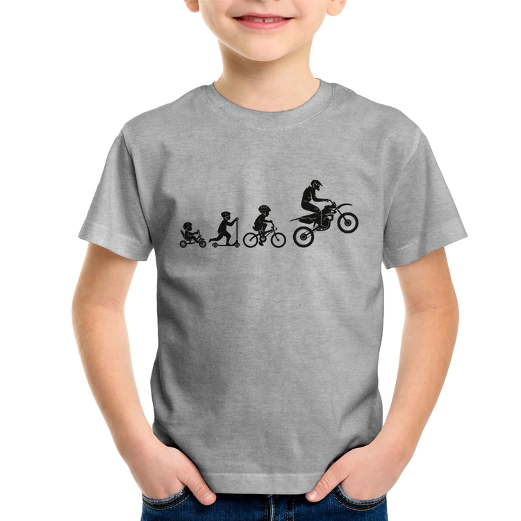 Camiseta Infantil Evolução da Moto - Cinza
