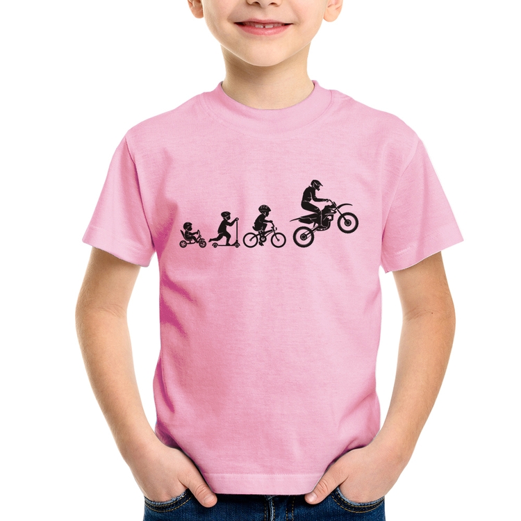 Camiseta Infantil Evolução da Moto - Rosa Bebê