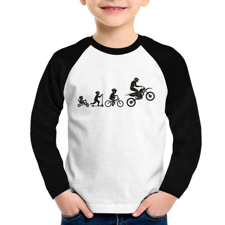 Camiseta Raglan Infantil Evolução da Moto Manga Longa
