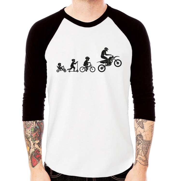 Camiseta Raglan Evolução da Moto Manga 3/4