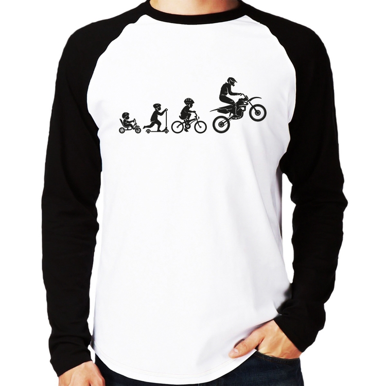 Camiseta Raglan Evolução da Moto Manga Longa