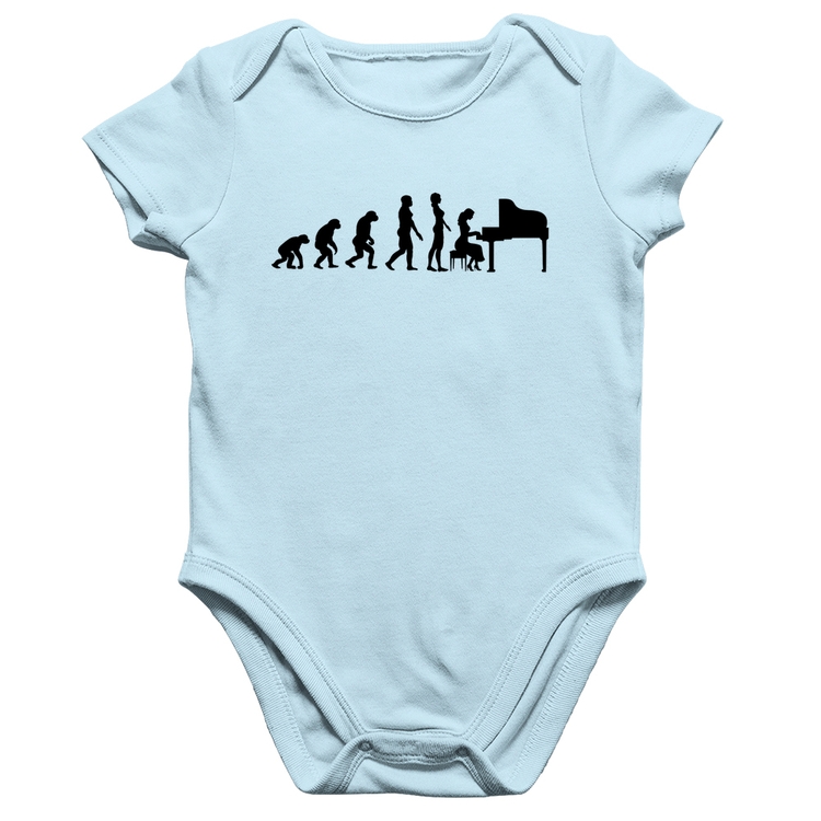 Body Bebê Algodão Evolução da Pianista (Piano) - Azul Bebê