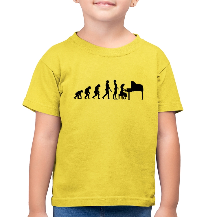 Camiseta Algodão Infantil Evolução da Pianista (Piano) - Amarelo Canário