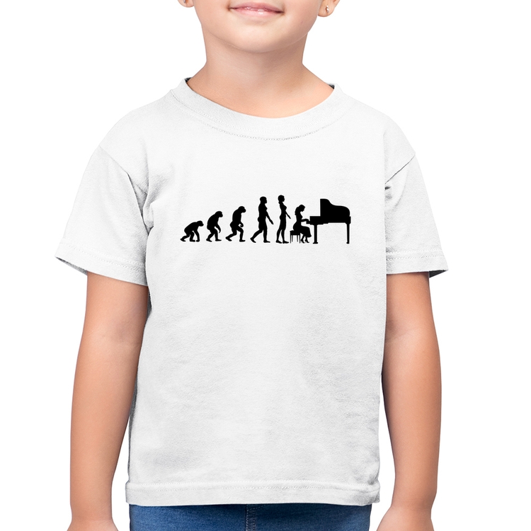 Camiseta Algodão Infantil Evolução da Pianista (Piano) - Branca