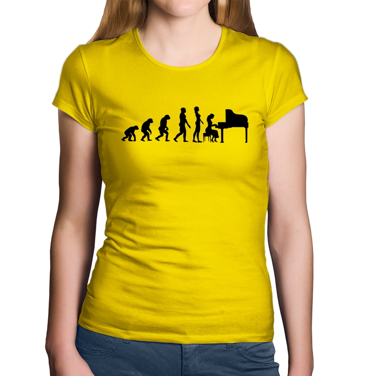 Baby Look Algodão Evolução da Pianista (Piano) - Amarela