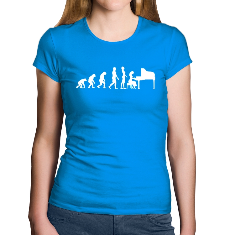 Baby Look Algodão Evolução da Pianista (Piano) - Azul