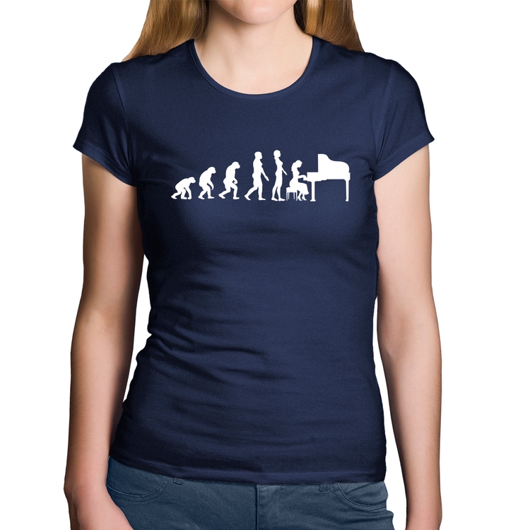 Baby Look Algodão Evolução da Pianista (Piano) - Marinho