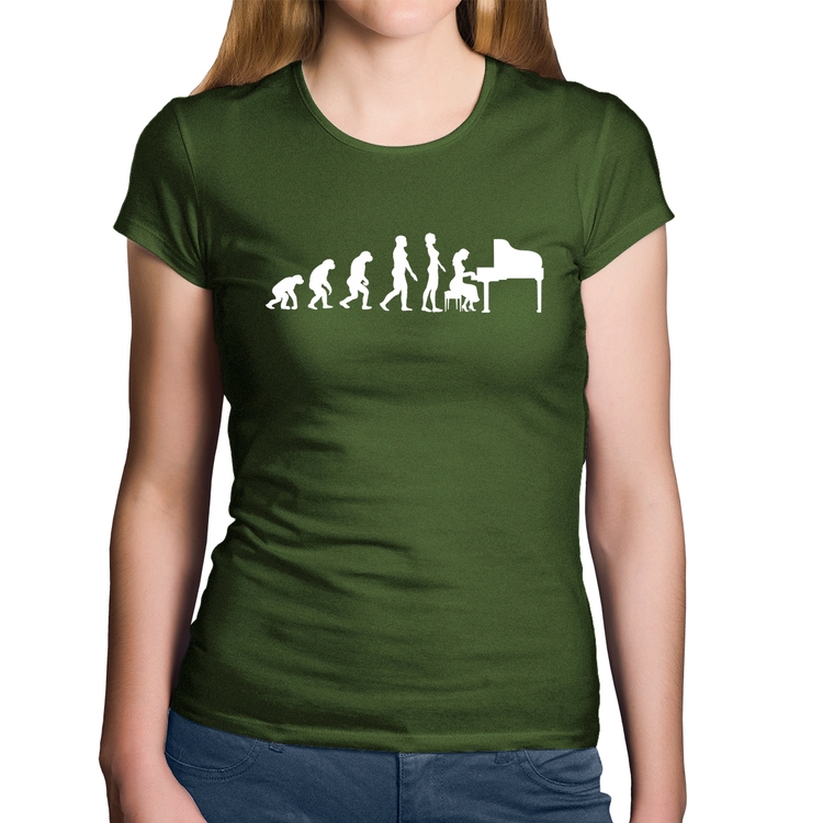 Baby Look Algodão Evolução da Pianista (Piano) - Musgo