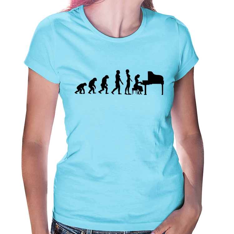 Baby Look Evolução da Pianista (Piano) - Azul Bebê