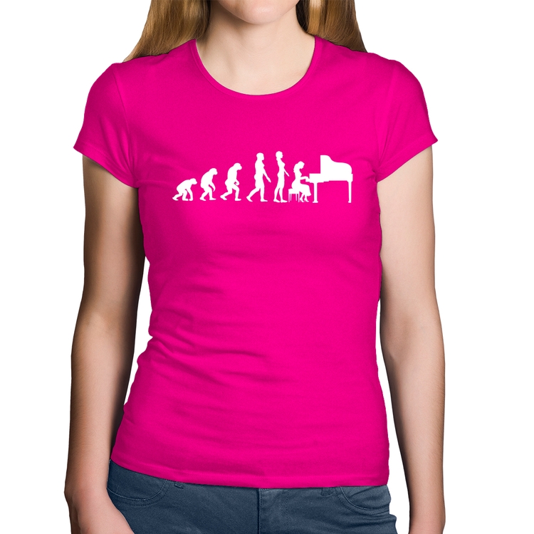 Baby Look Algodão Evolução da Pianista (Piano) - Rosa