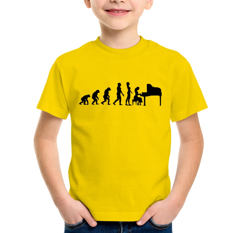 Camiseta Infantil Evolução da Pianista (Piano) - Amarela