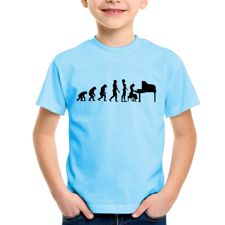 Camiseta Infantil Evolução da Pianista (Piano) - Azul Bebê