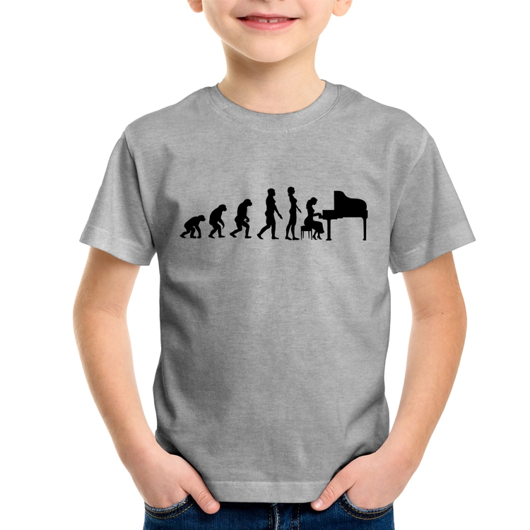 Camiseta Infantil Evolução da Pianista (Piano) - Cinza