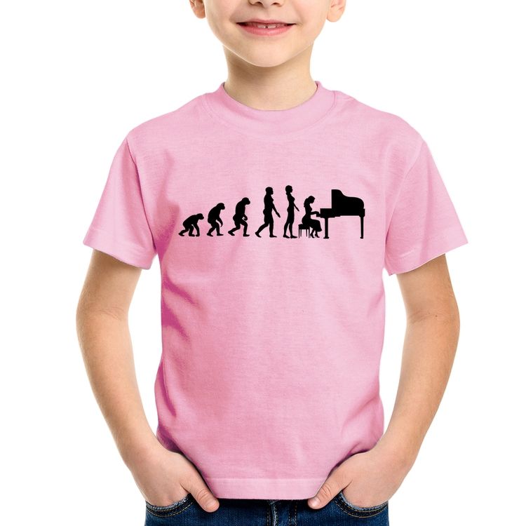 Camiseta Infantil Evolução da Pianista (Piano) - Rosa Bebê