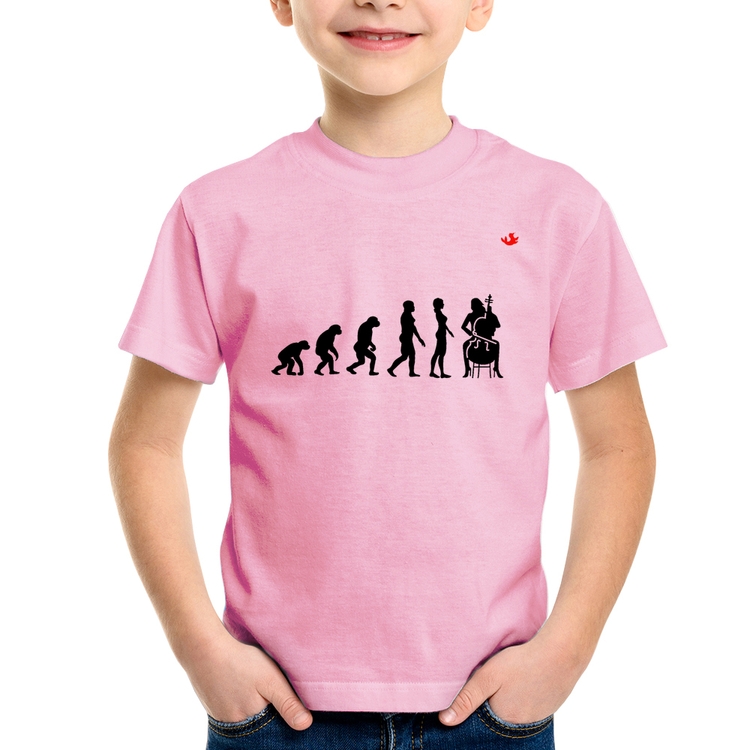 Camiseta Infantil Evolução da Violoncelista - Rosa Bebê
