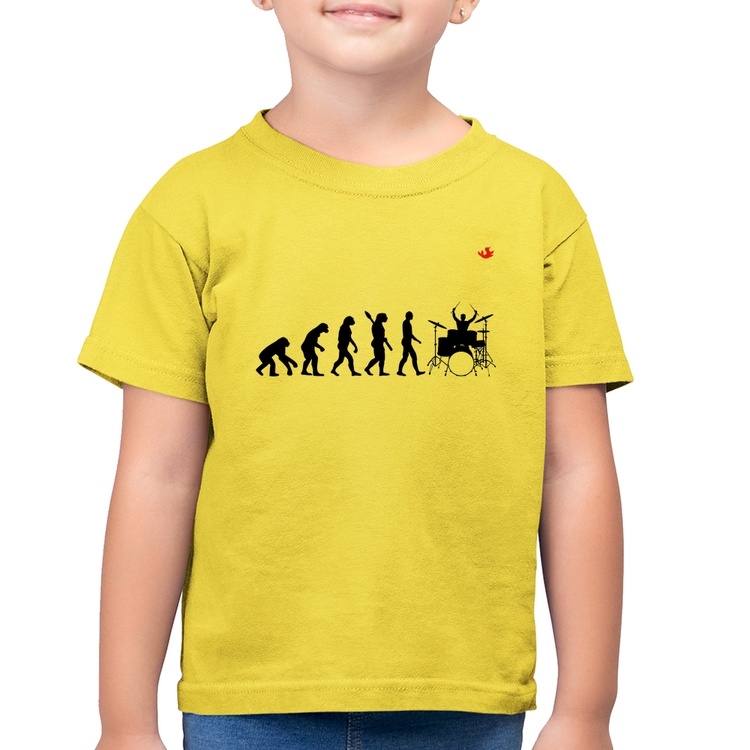 Camiseta Algodão Infantil Evolução do Baterista (Bateria) - Amarelo Canário