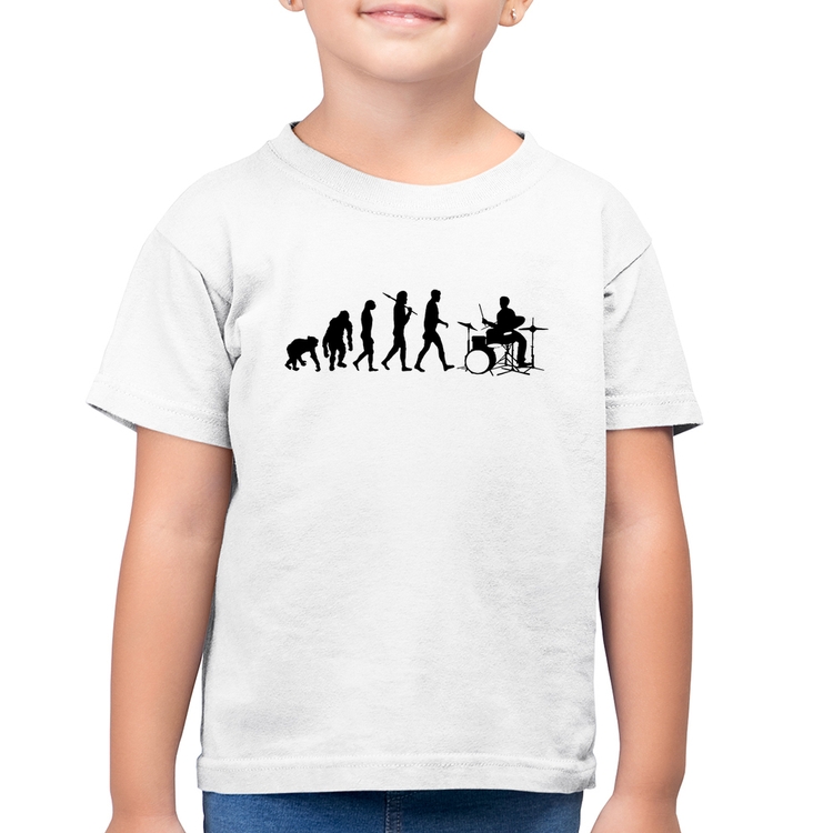 Camiseta Algodão Infantil Evolução do Baterista - Branca