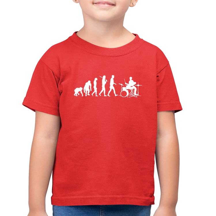 Camiseta Algodão Infantil Evolução do Baterista - Vermelha