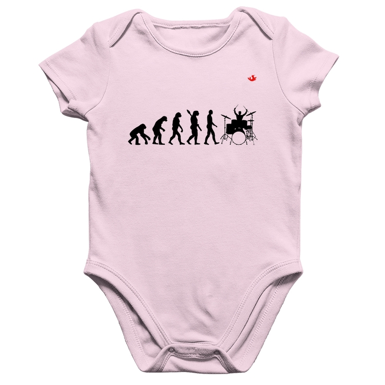 Body Bebê Algodão Evolução do Baterista (Bateria) - Rosa Bebê