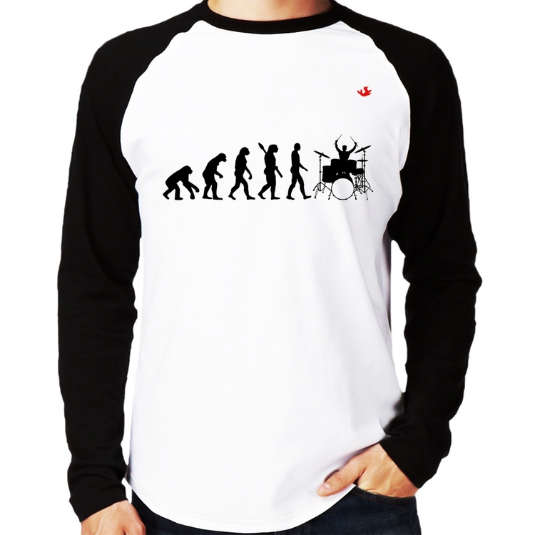 Camiseta Raglan Evolução do Baterista (Bateria) Manga Longa