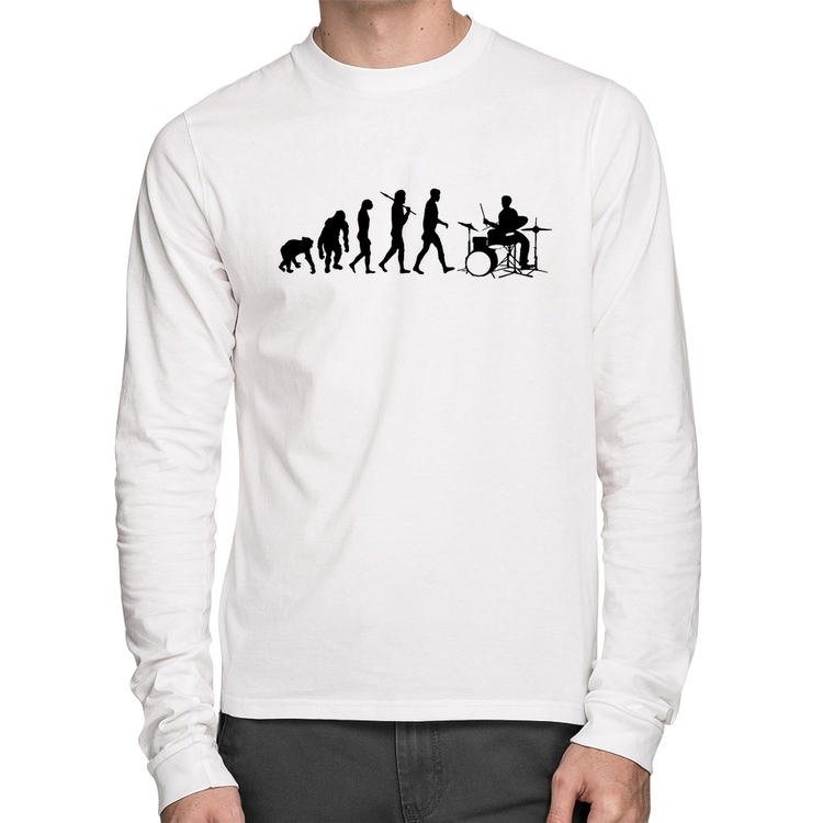 Camiseta Algodão Evolução do Baterista Manga Longa - Branca