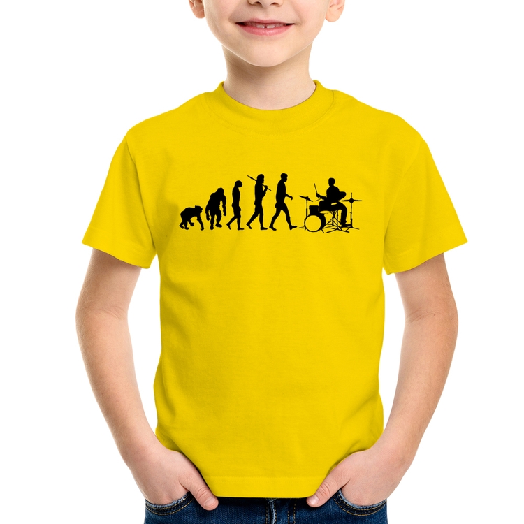 Camiseta Infantil Evolução do Baterista - Amarela