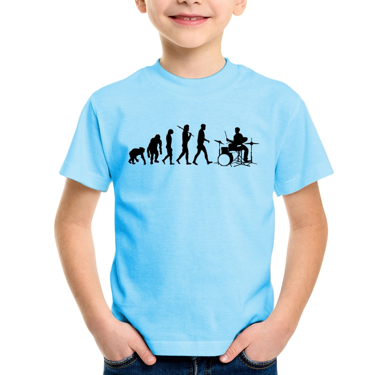 Camiseta Infantil Evolução do Baterista - Azul Bebê