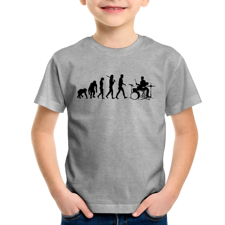Camiseta Infantil Evolução do Baterista - Cinza