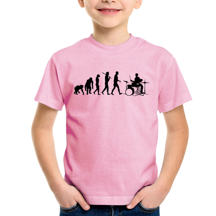 Camiseta Infantil Evolução do Baterista - Rosa Bebê