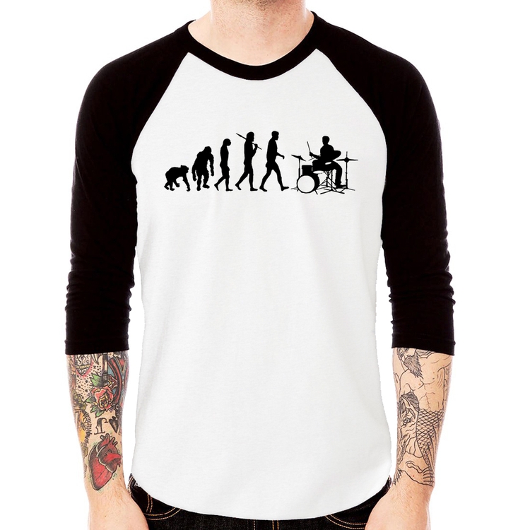 Camiseta Raglan Evolução do Baterista Manga 3/4