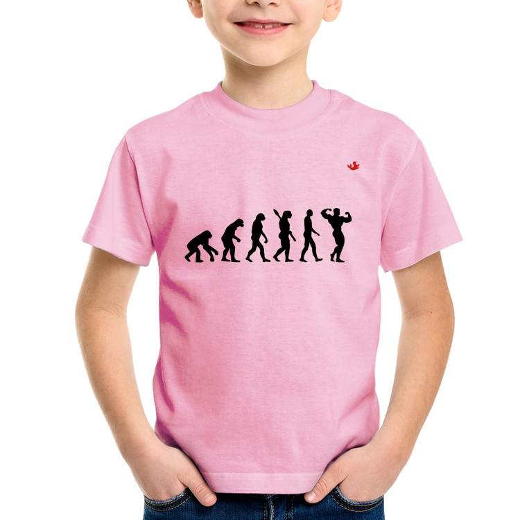 Camiseta Infantil Evolução do Bodybuilder - Rosa Bebê