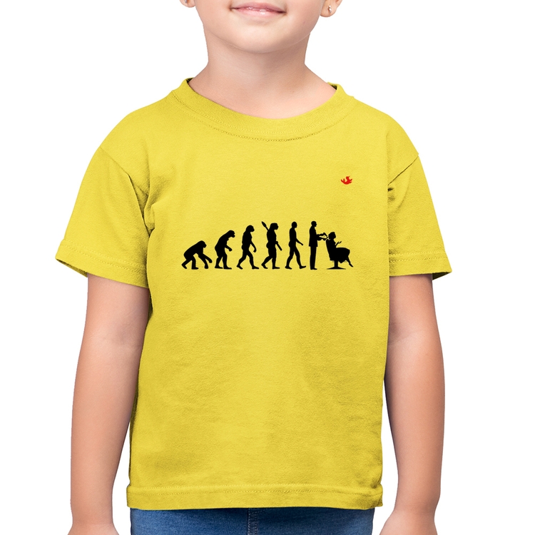 Camiseta Algodão Infantil Evolução do Cabeleireiro - Amarelo Canário