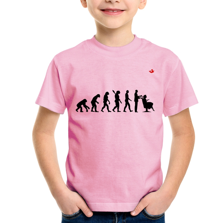 Camiseta Infantil Evolução do Cabeleireiro - Rosa Bebê