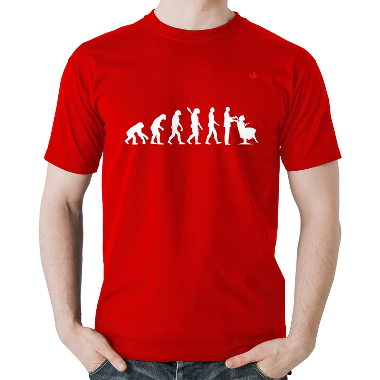 Camiseta Algodão Evolução do Cabeleireiro - Vermelha