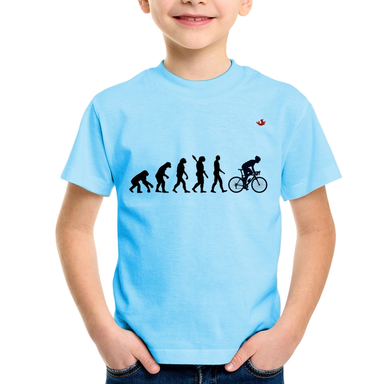 Camiseta Infantil Evolução do Ciclista - Azul Bebê