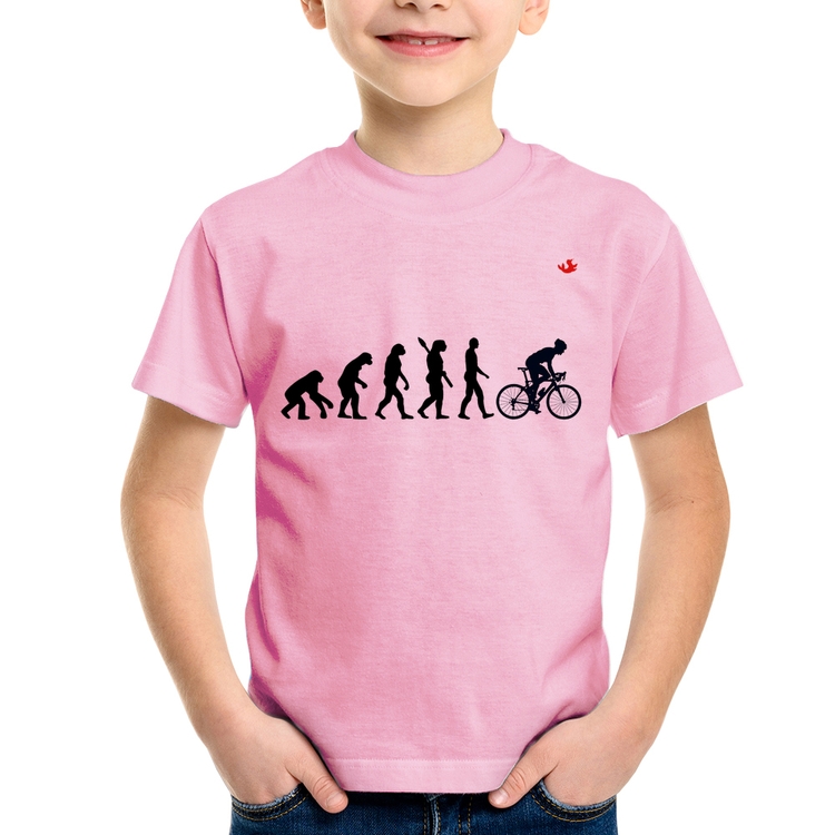 Camiseta Infantil Evolução do Ciclista - Rosa Bebê