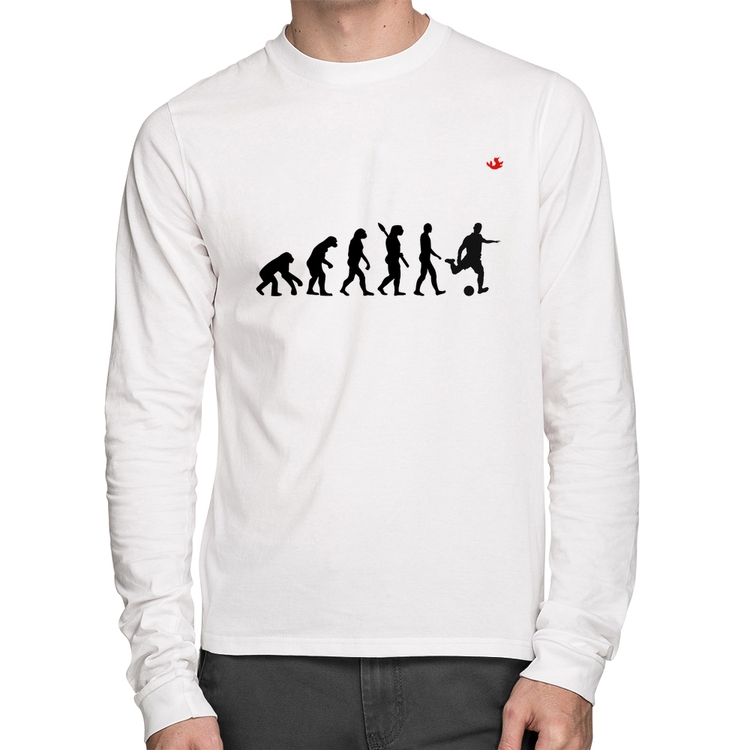 Camiseta Algodão Evolução do Futebolista Manga Longa - Branca