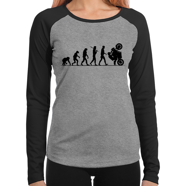 Baby Look Raglan Evolução do Grau XJ6 Manga Longa - Cinza/Preto