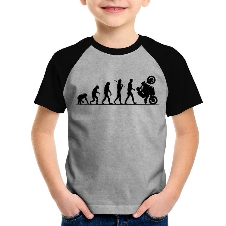 Camiseta Raglan Infantil Evolução do Grau XJ6 - Cinza/Preto
