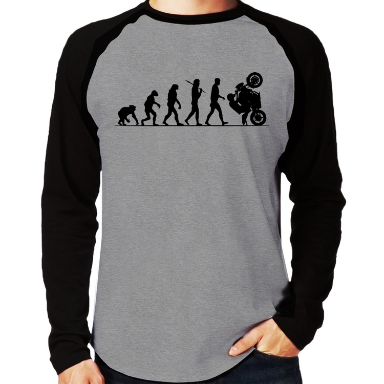 Camiseta Raglan Evolução do Grau XJ6 Manga Longa - Cinza/Preto