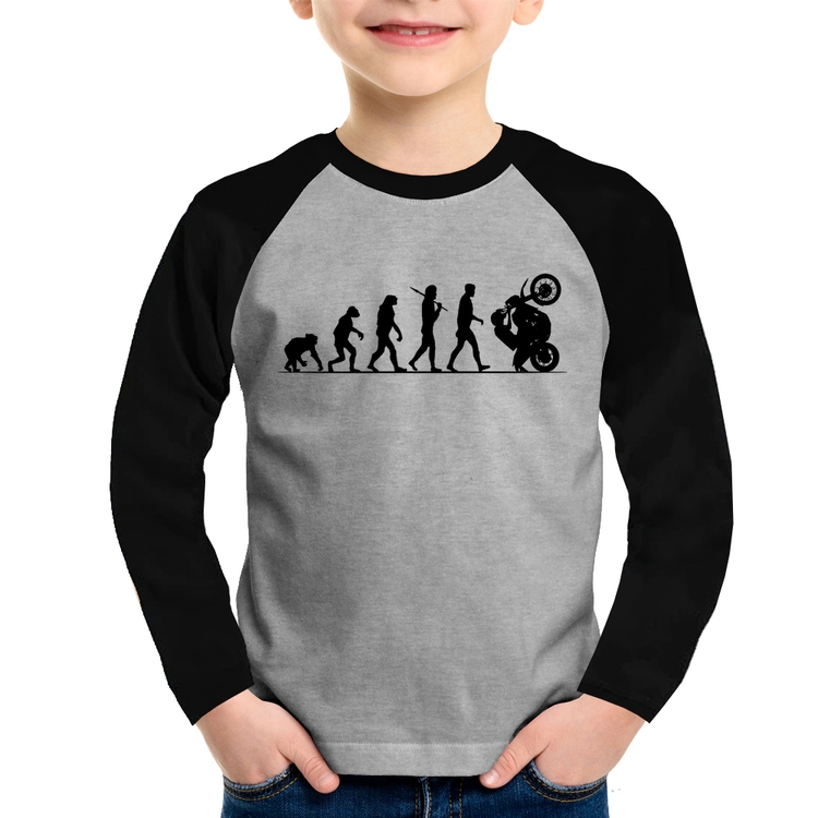 Camiseta Raglan Infantil Evolução do Grau XT 660 Manga Longa - Cinza/Preto