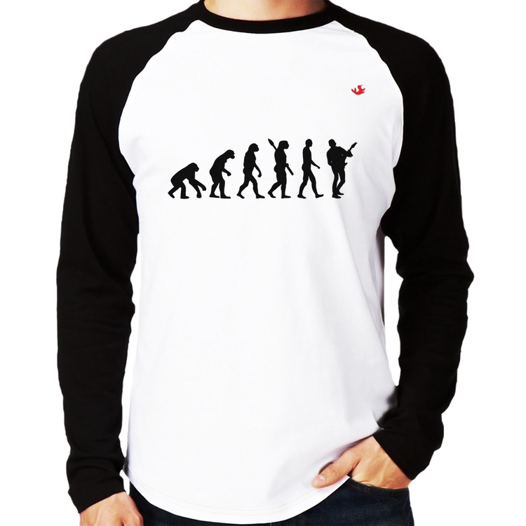 Camiseta Raglan Evolução do Guitarrista Manga Longa
