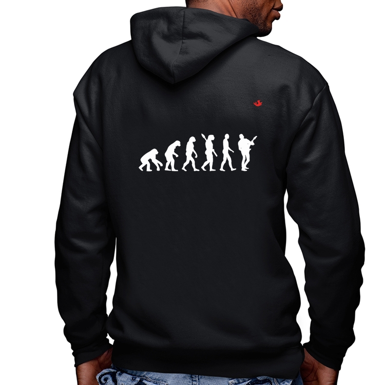 Blusa Moletom Evolução do Guitarrista Masculina com Capuz e Zíper