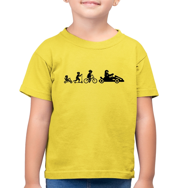 Camiseta Algodão Infantil Evolução do Kart - Amarelo Canário