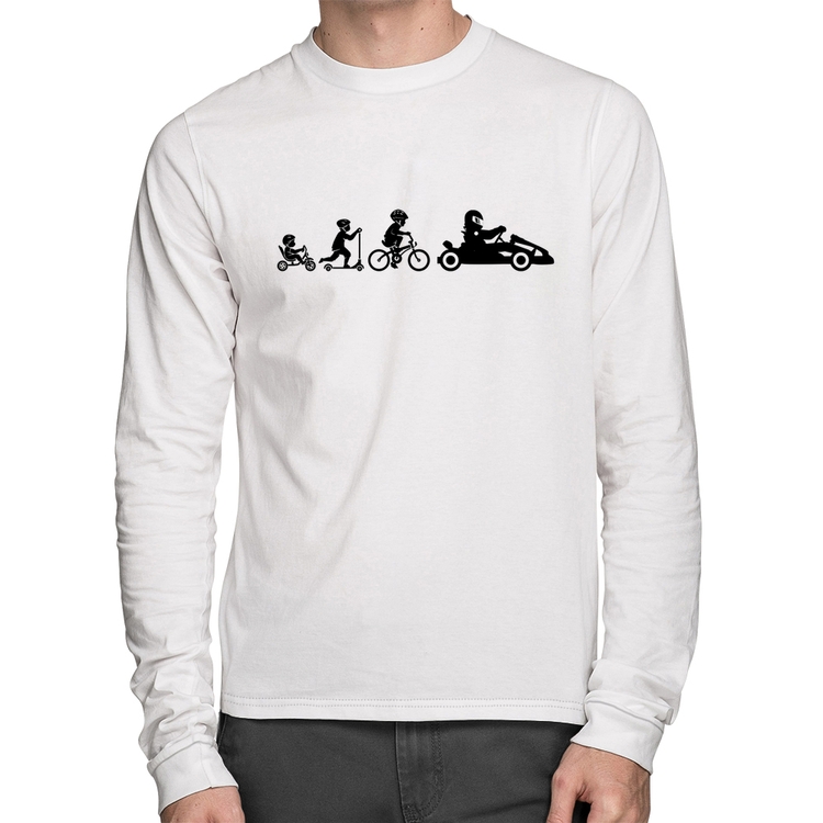 Camiseta Algodão Evolução do Kart Manga Longa - Branca
